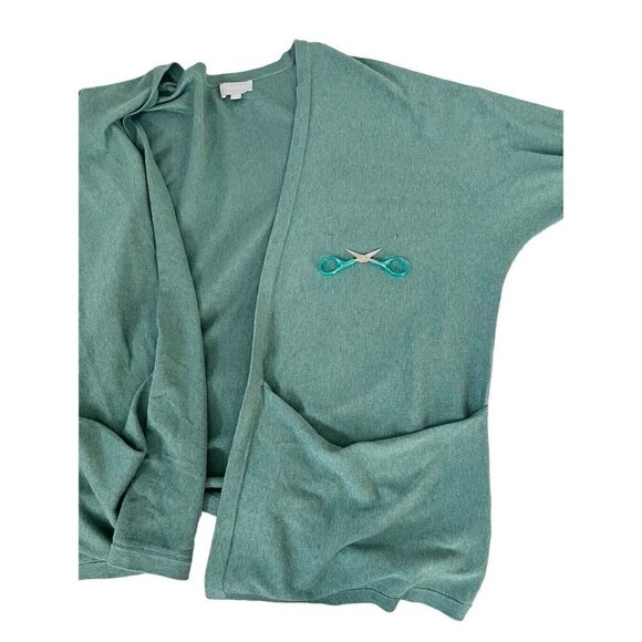 Ryllace Woman's Sz 1X Green Essence Drape Front Pocket Silk Blend Cardigan - Picture 8 of 9